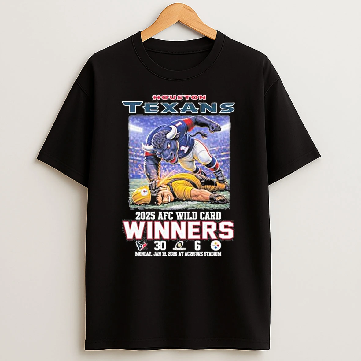 Houston Texas Mascot Beat Steelers 2026 Afc Wild Card Winners Score Shirts