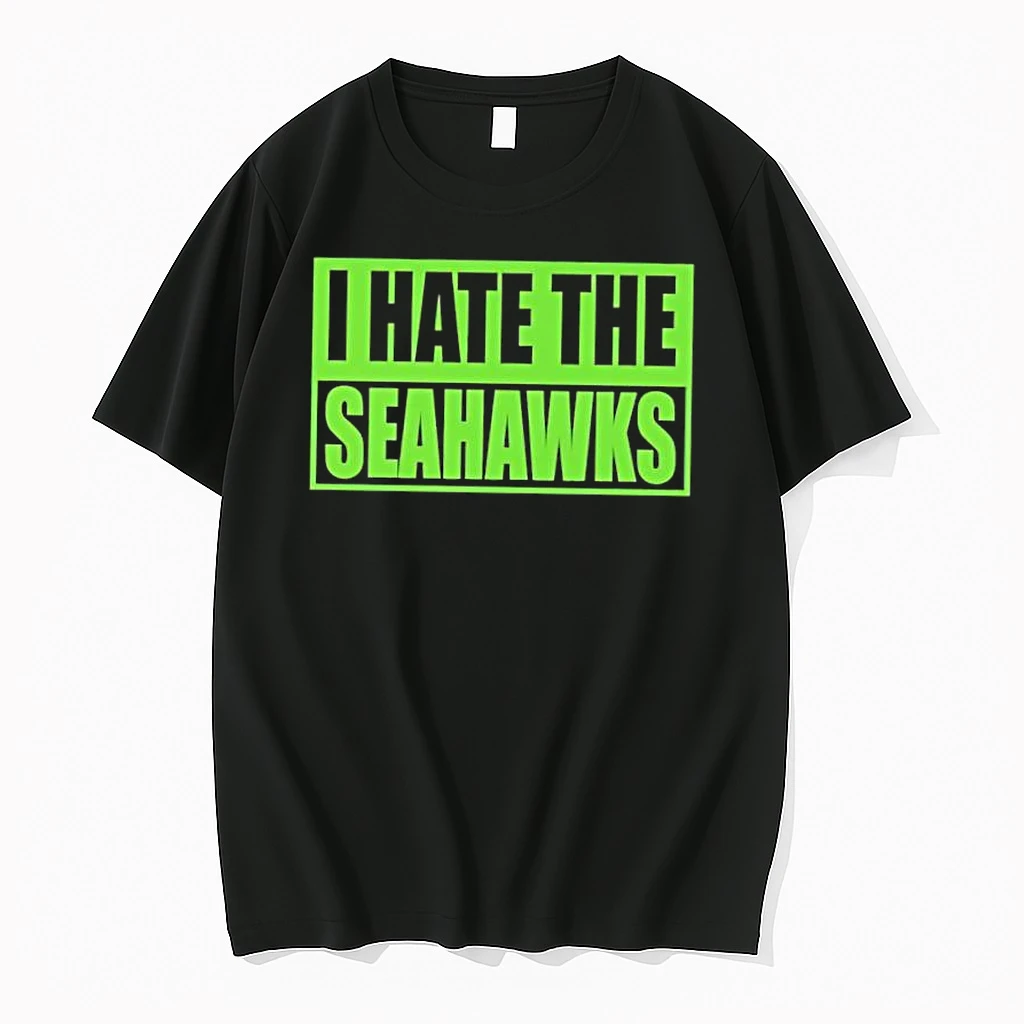 I Hate The Seahawks Green And Blue Block Lettering Shirts