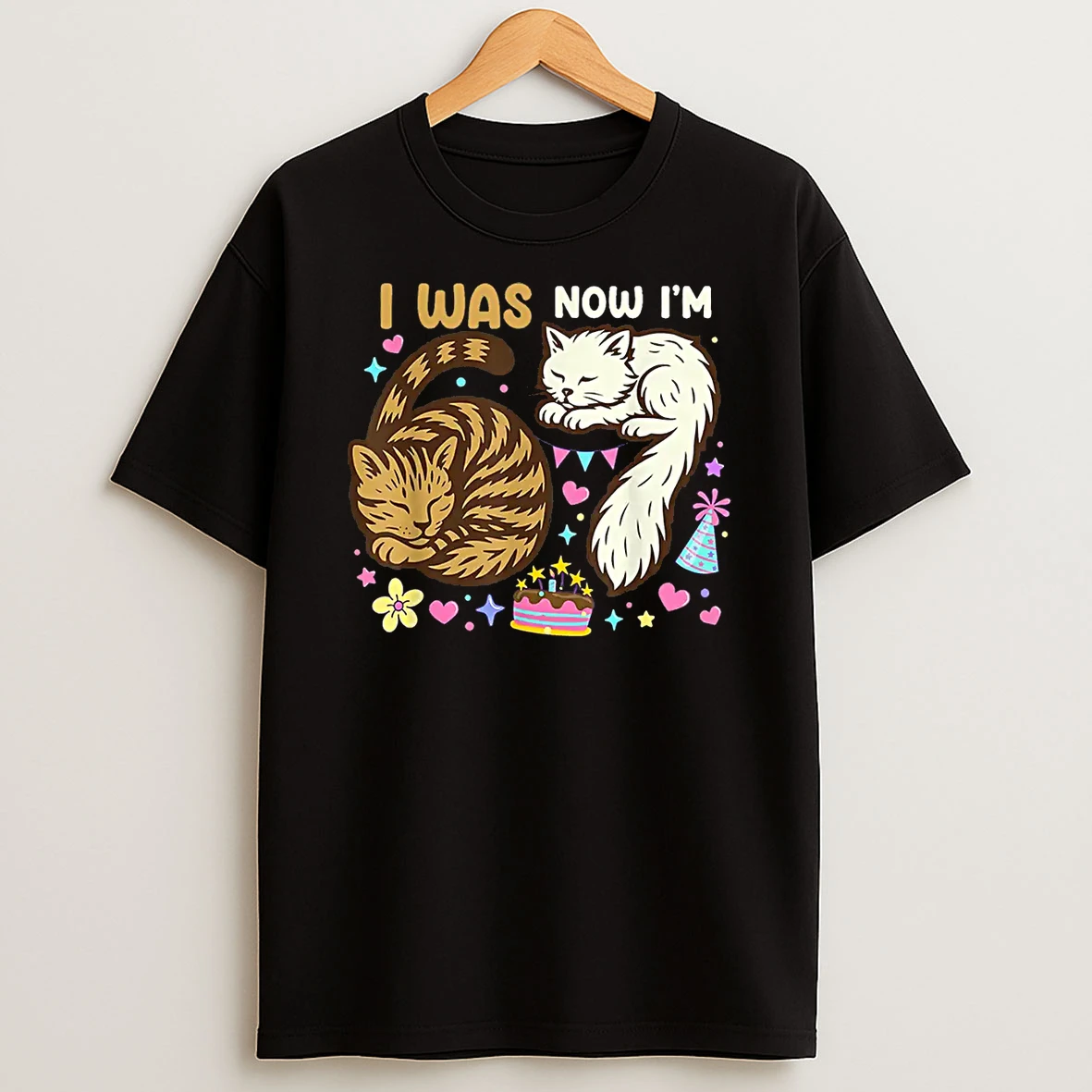 I Was 6 Now Im 7 Birthday 7 Years Old Birthday Funny Cats Shirts