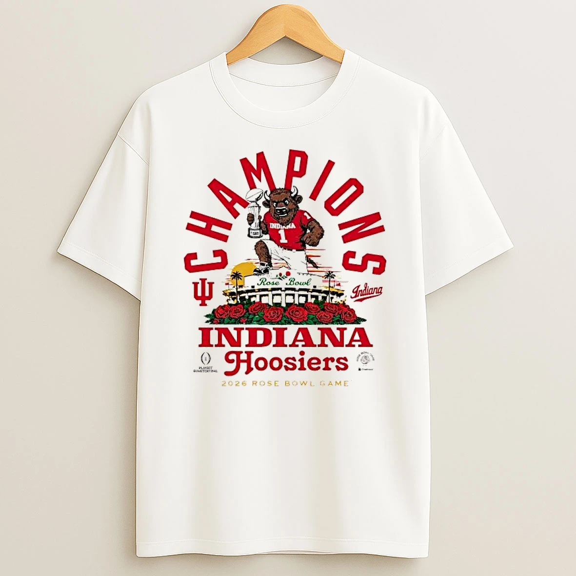 Indiana Hoosiers 2026 Rose Bowl Champions Bison Trophy Shirts