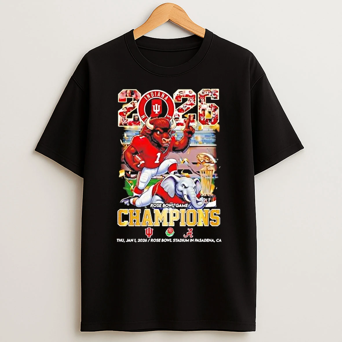 Indiana Hoosiers 2026 Rose Bowl Game Champions Mascot Shirts