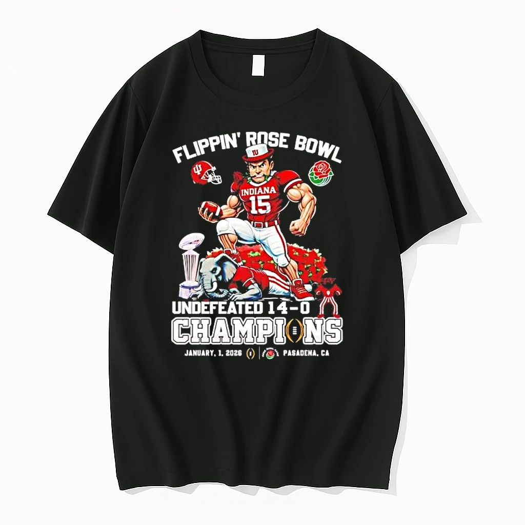 Indiana Hoosiers 2026 Flippin Rose Bowl Champions Mascot Undefeated Score Shirts