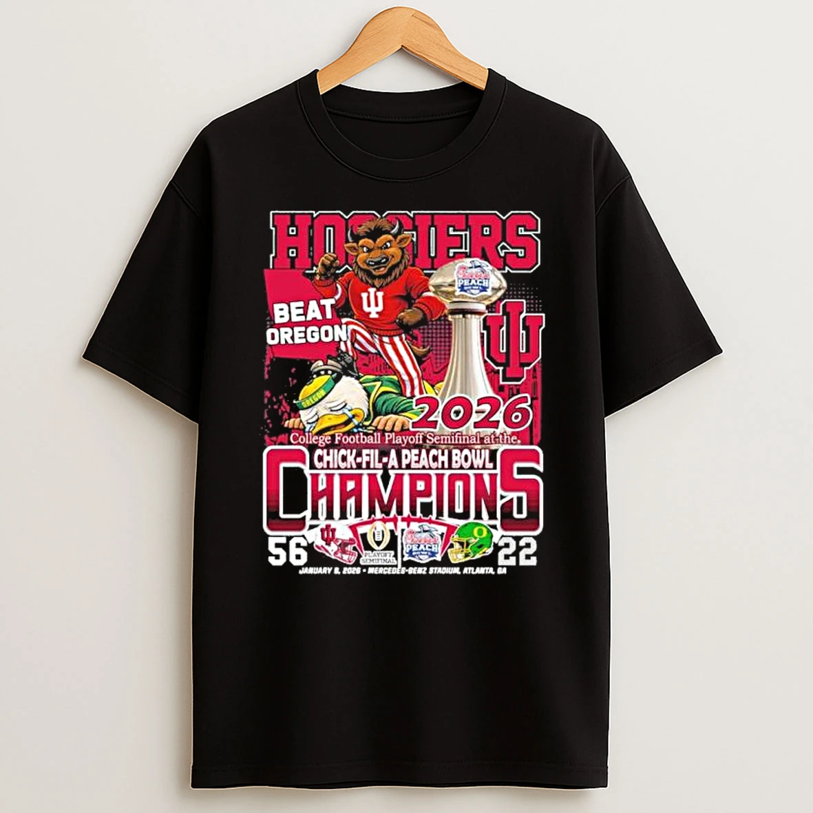 Indiana Hoosiers Mascot Peach Bowl Champions Score Shirts