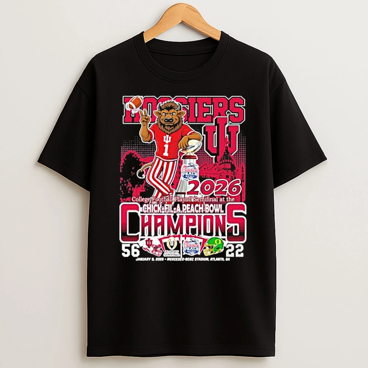 Indiana Hoosiers Peach Bowl Champions 56 22 Oregon Score Shirts