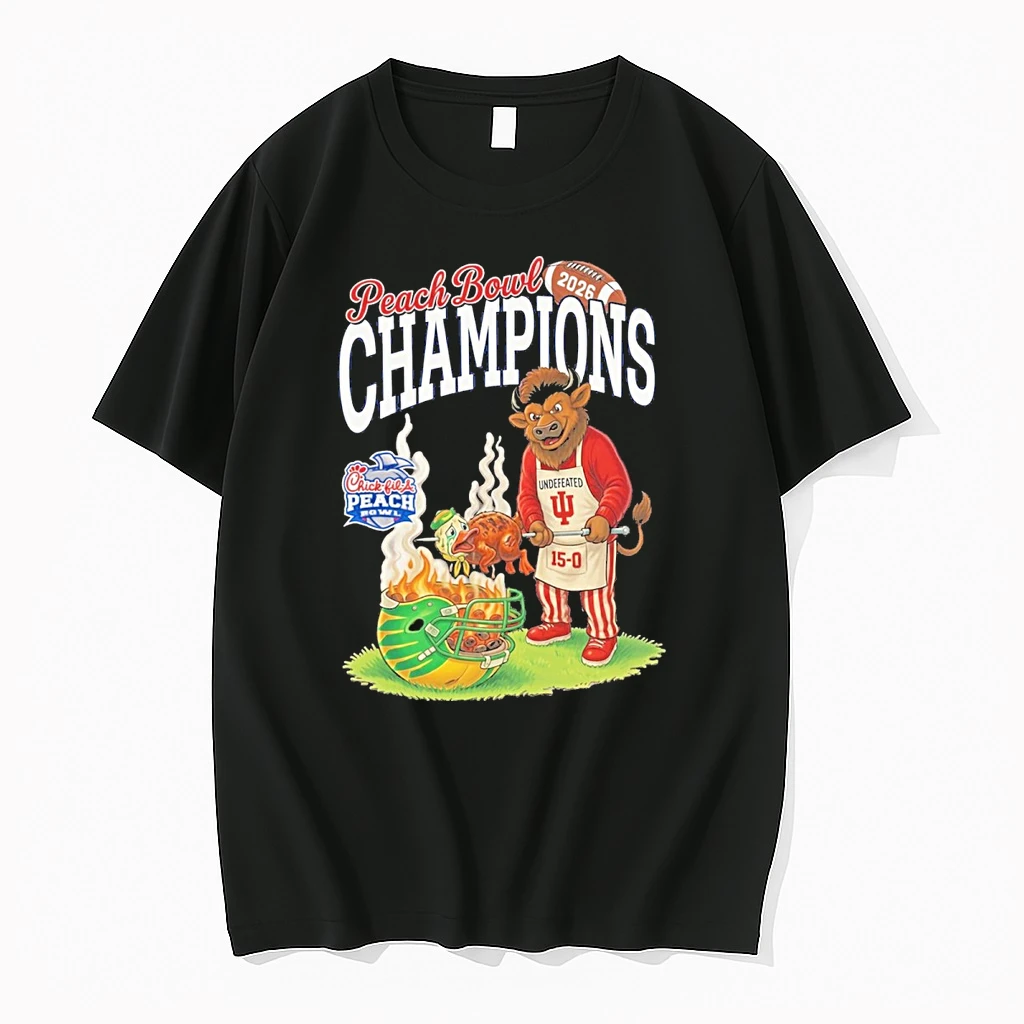 Indiana Hoosiers Win Oregon Ducks 2026 Cfp Peach Bowl Champions Mascot Shirts