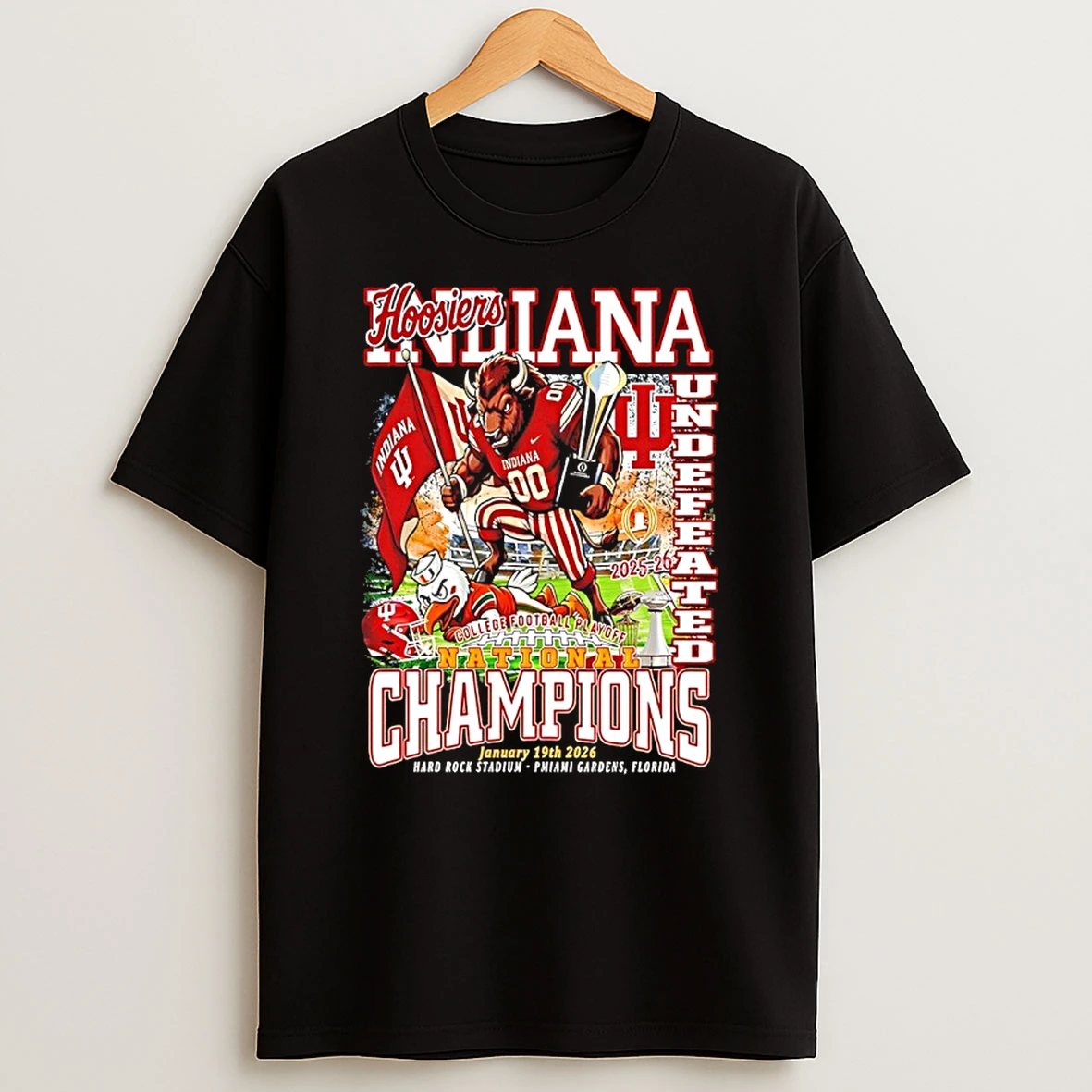 Indiana Hoosiers Beat Miami Hurricanes 2025 26 National Champions Mascot Shirts