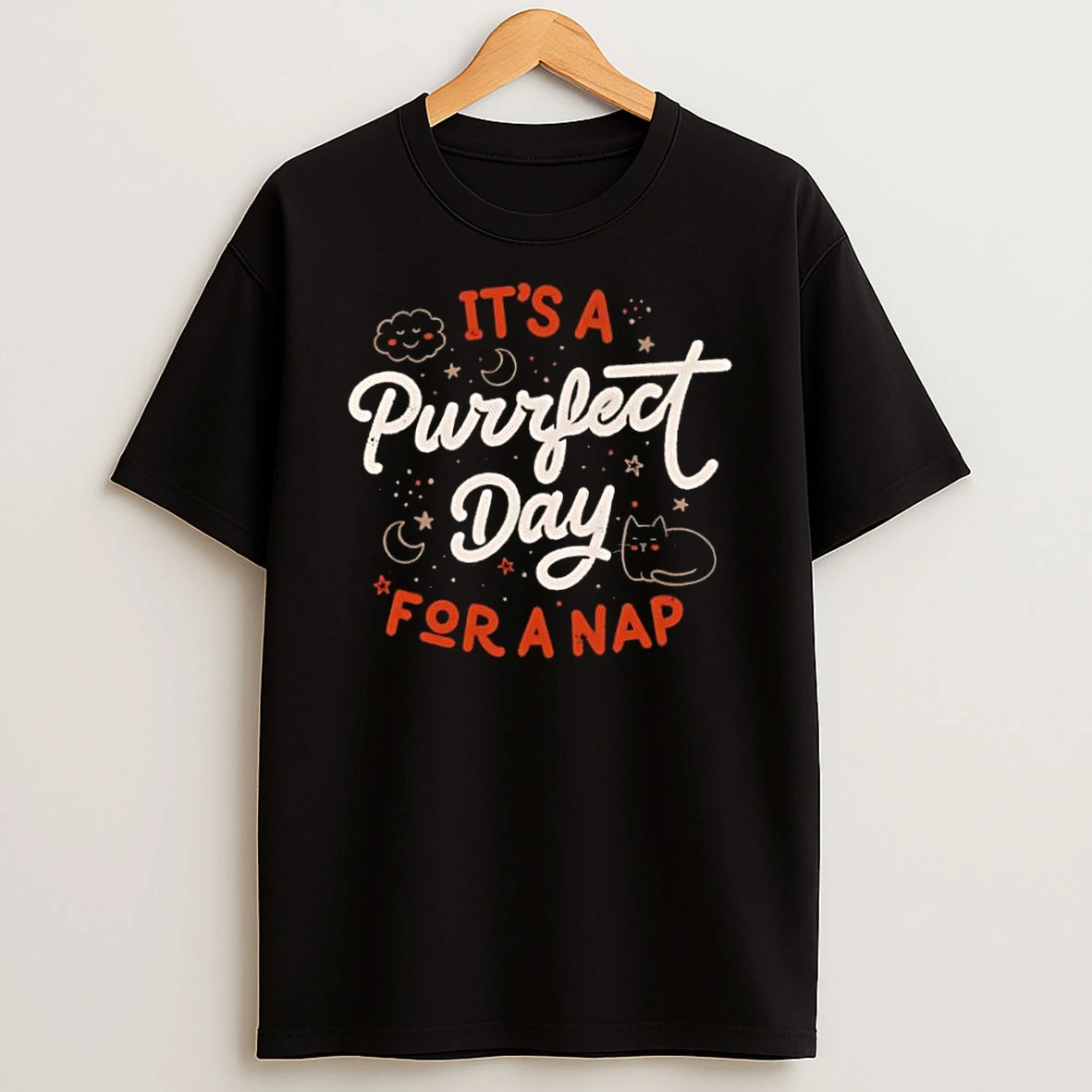 Its A Purrfect Day For A Nap Sleeping Cat Moon Stars Shirts