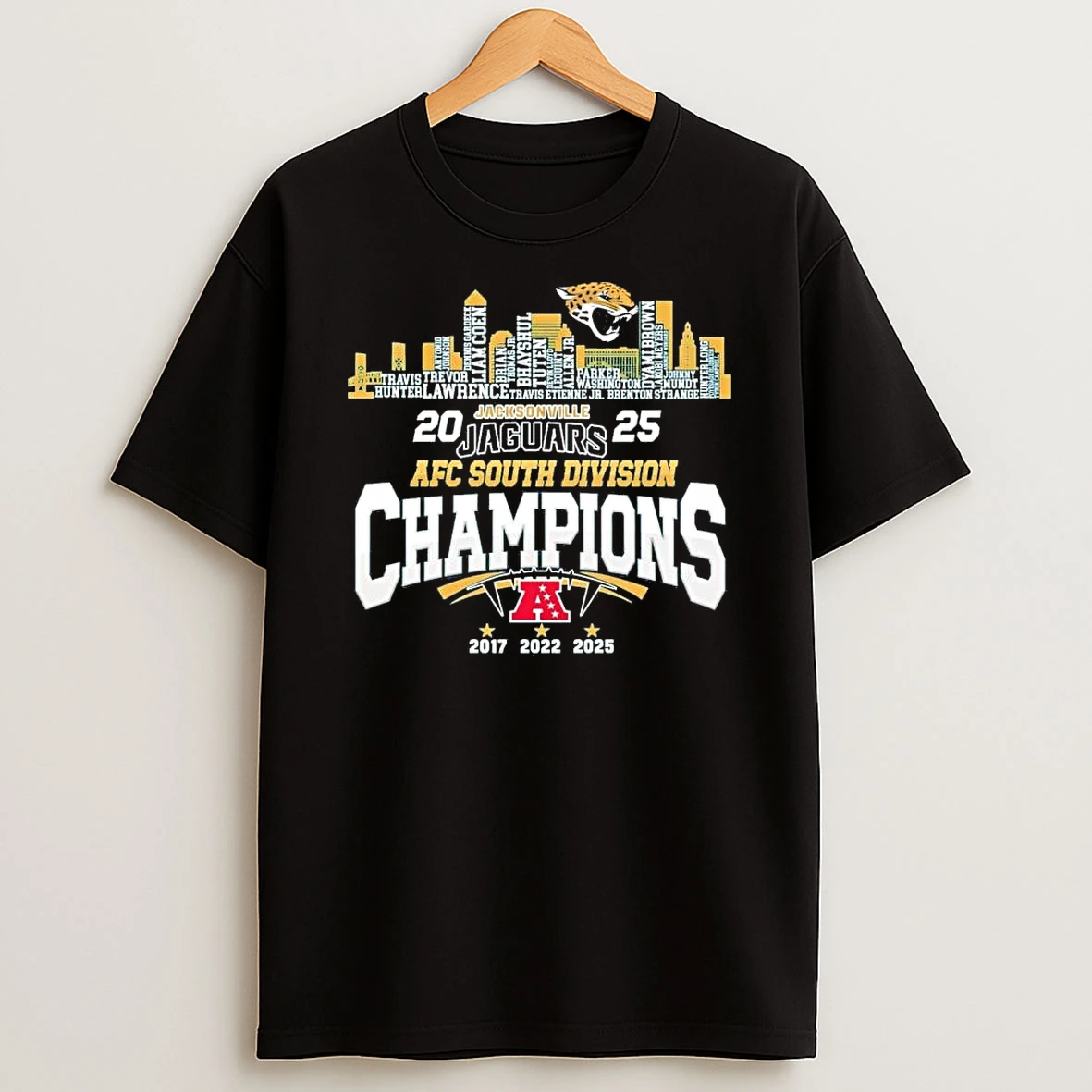 Jacksonville Jaguars 2025 Afc South Champions Players Names Skyline Shirts