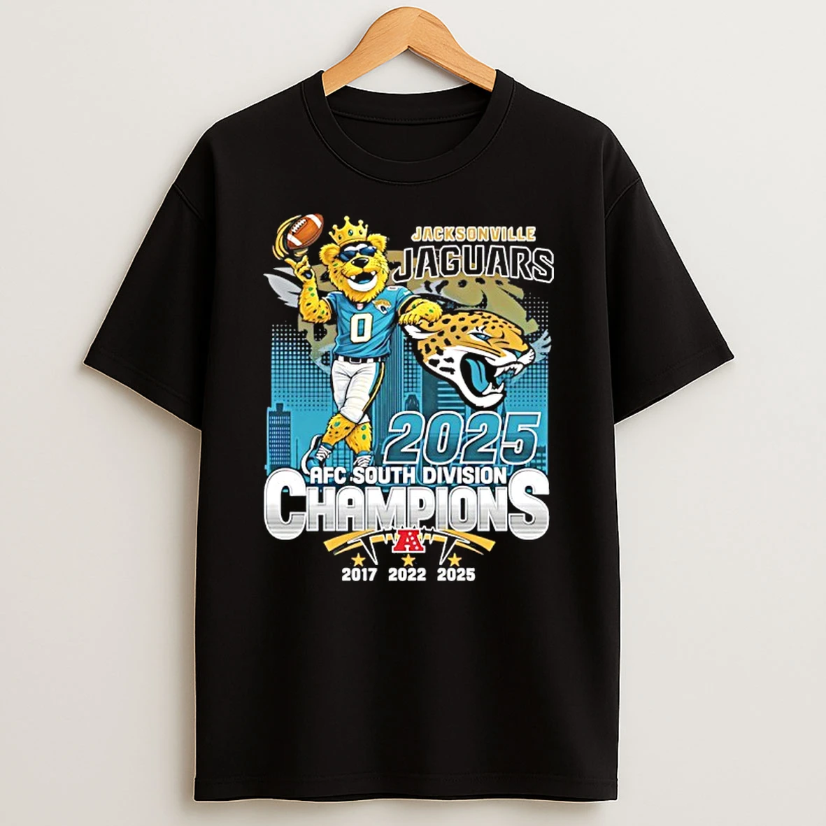 Jacksonville Jaguars Afc South 3x Champions Skyline Mascot 2025 Shirts
