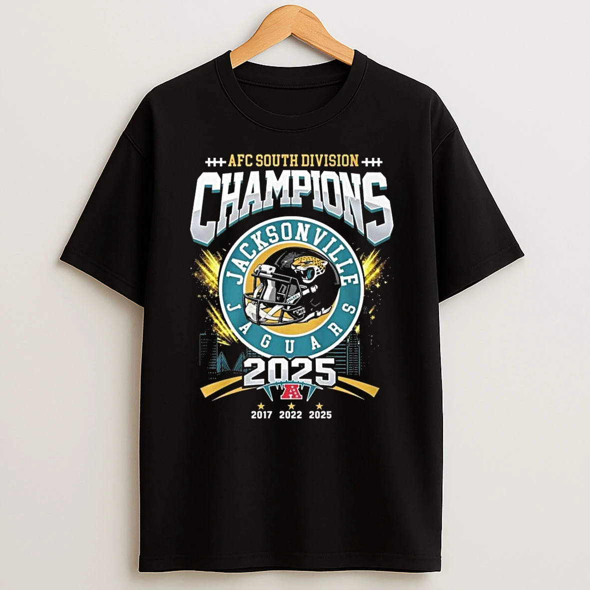 Jacksonville Jaguars Nfl Afc South Champions 2025 Helmet Logo Skyline Shirts