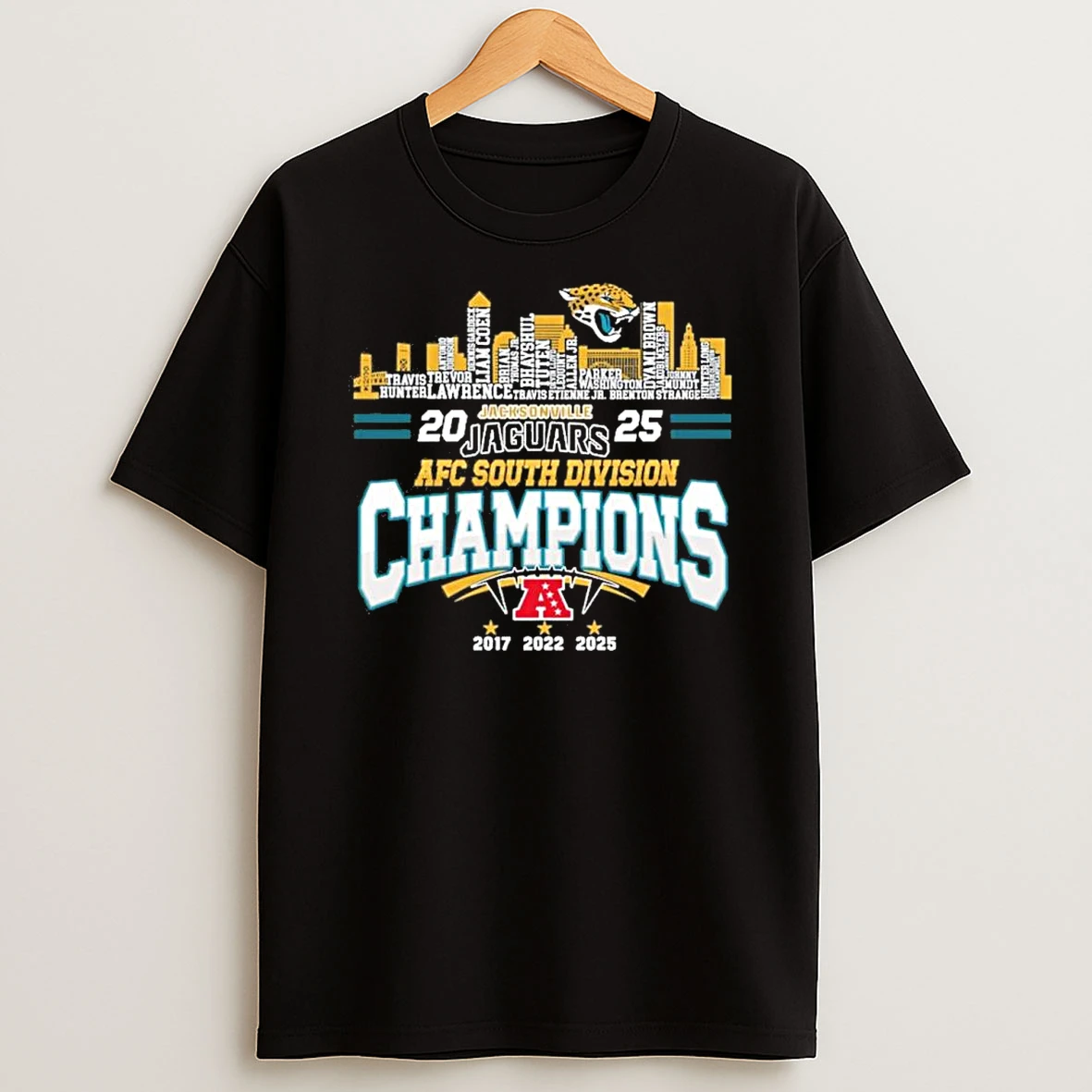 Jacksonville Jaguars Typo Team Names 2025 Afc South Champions Shirts
