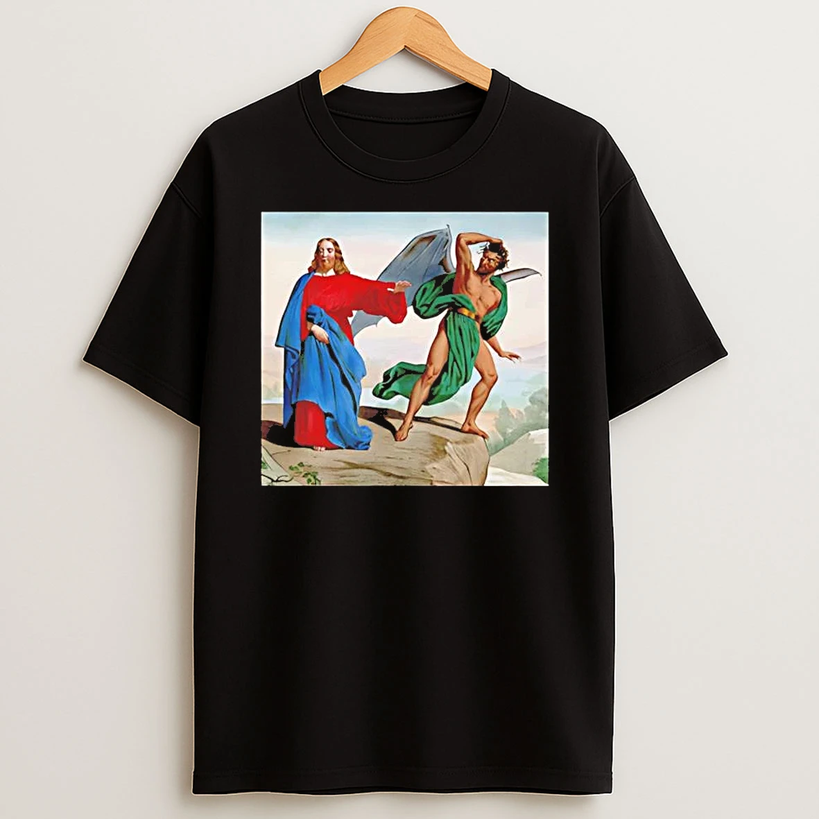 Jesus Satan Tempts Christ On The Mountain Shirts