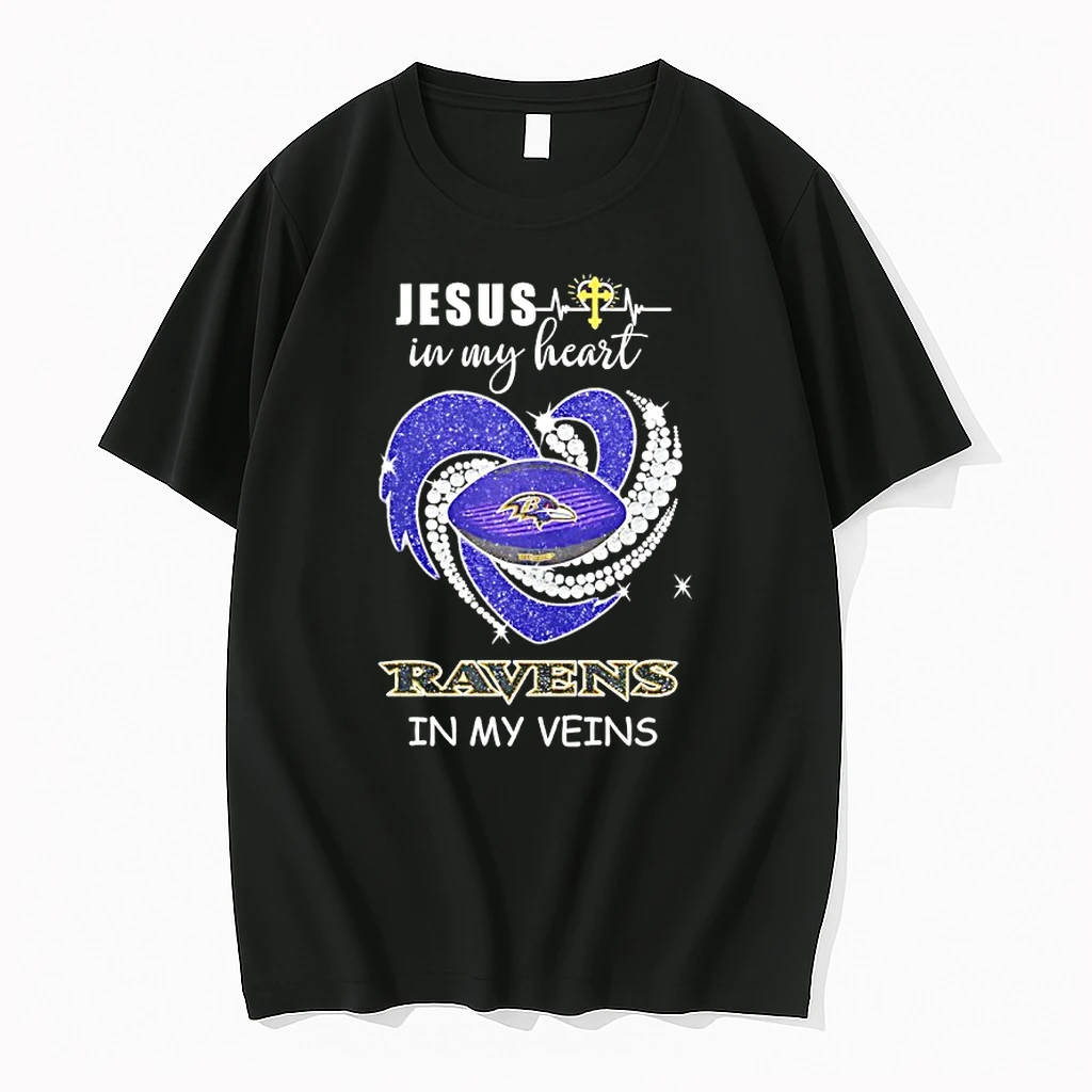 Jesus In My Heart Baltimore Ravens In My Veins Diamond Heart Shirts