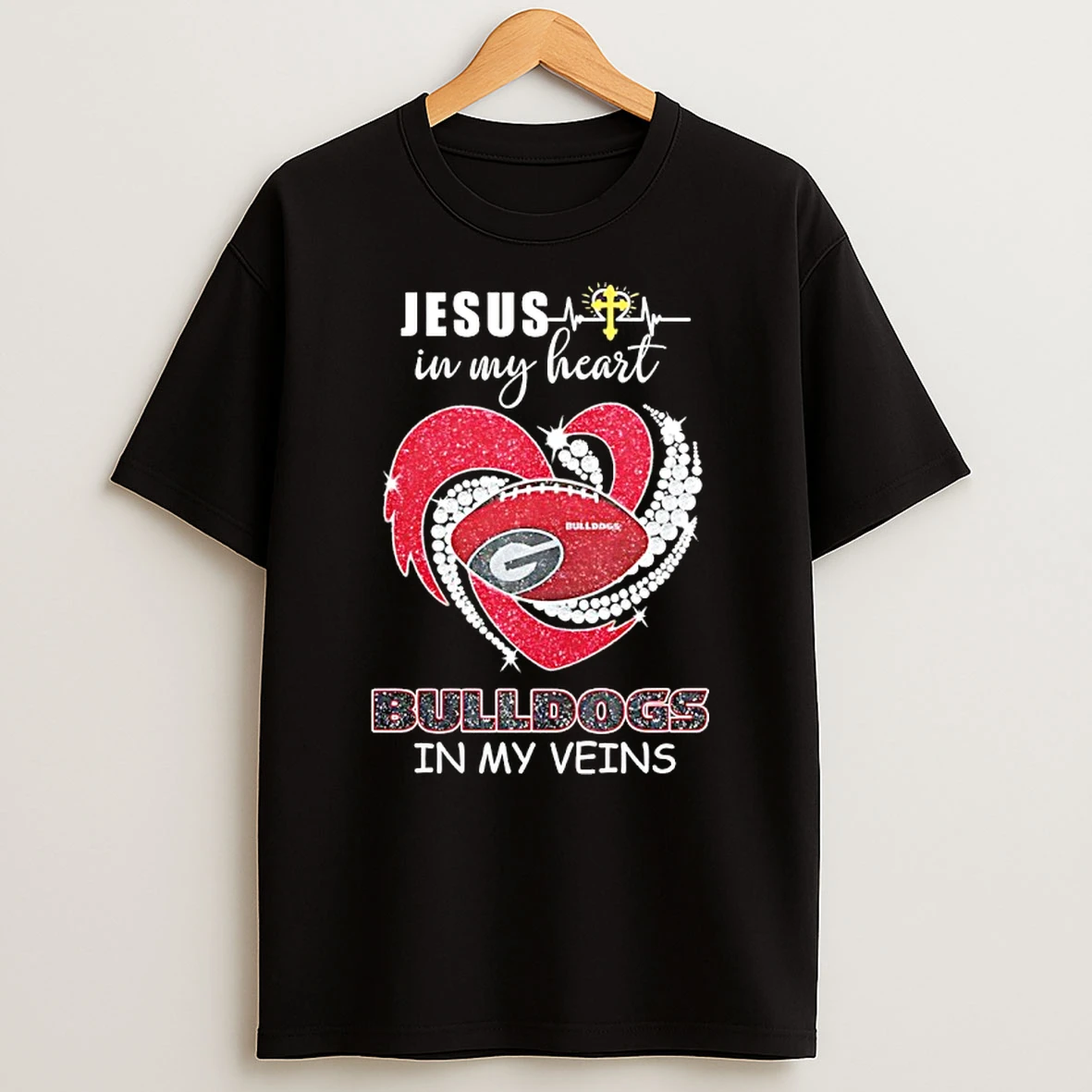 Jesus In My Heart Georgia Bulldogs In My Veins Diamond Heart Shirts