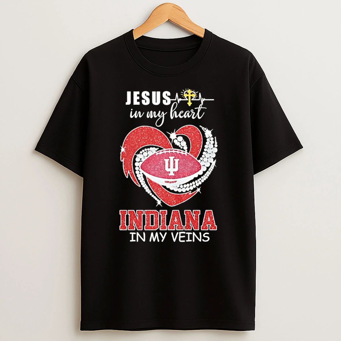 Jesus In My Heart Indiana Hoosiers In My Veins Diamond Heart Shirts