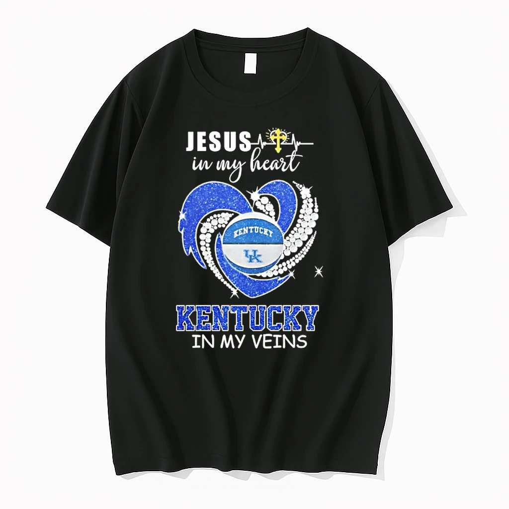 Jesus In My Heart Kentucky Wildcats In My Veins Diamond Heart Shirts