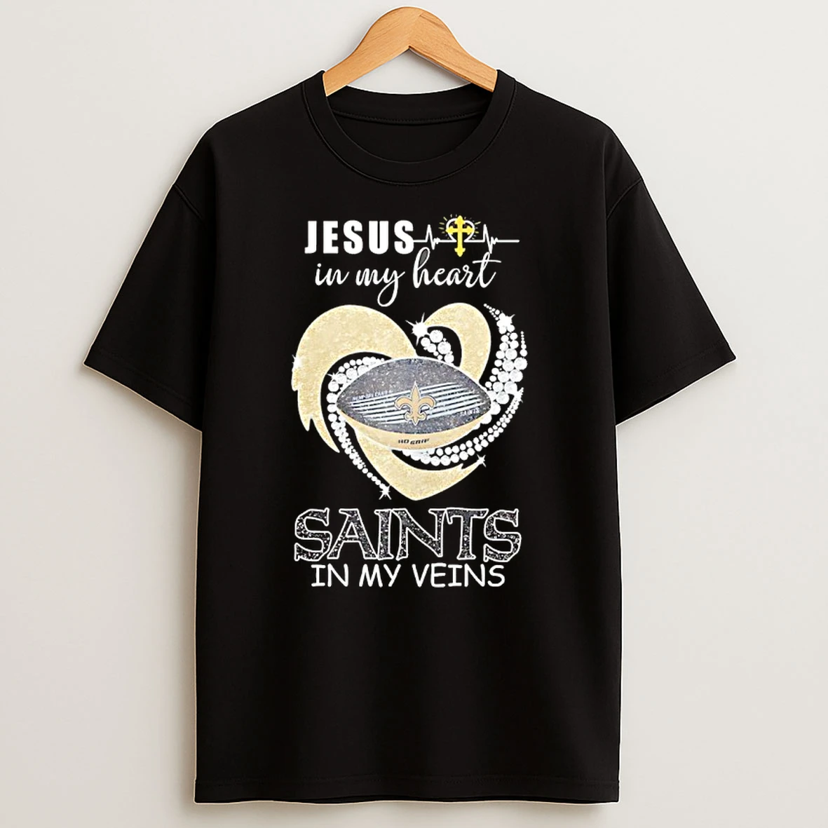 Jesus In My Heart New Orleans Saints In My Veins Diamond Heart Shirts