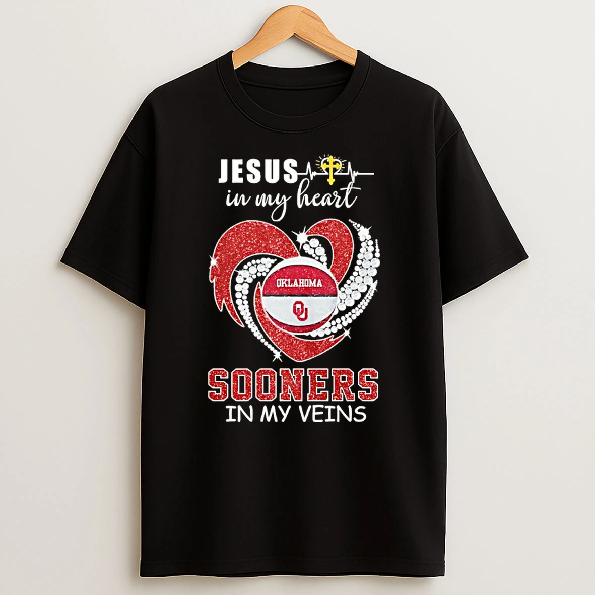 Jesus In My Heart Oklahoma Sooners In My Veins Diamond Heart Shirts