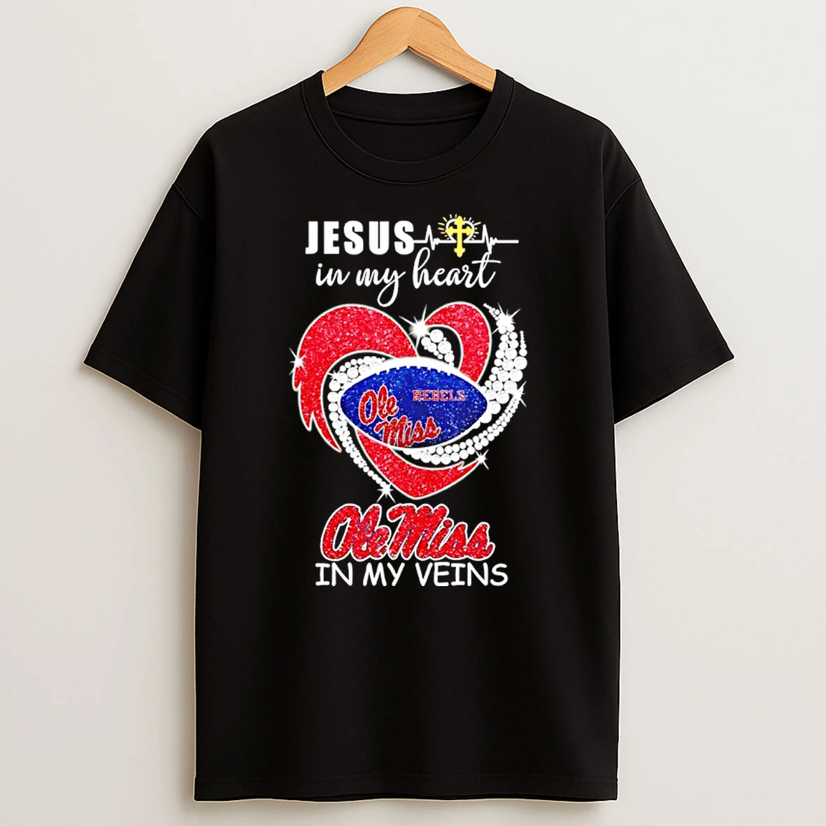 Jesus In My Heart Ole Miss Rebels In My Veins Diamond Heart Shirts