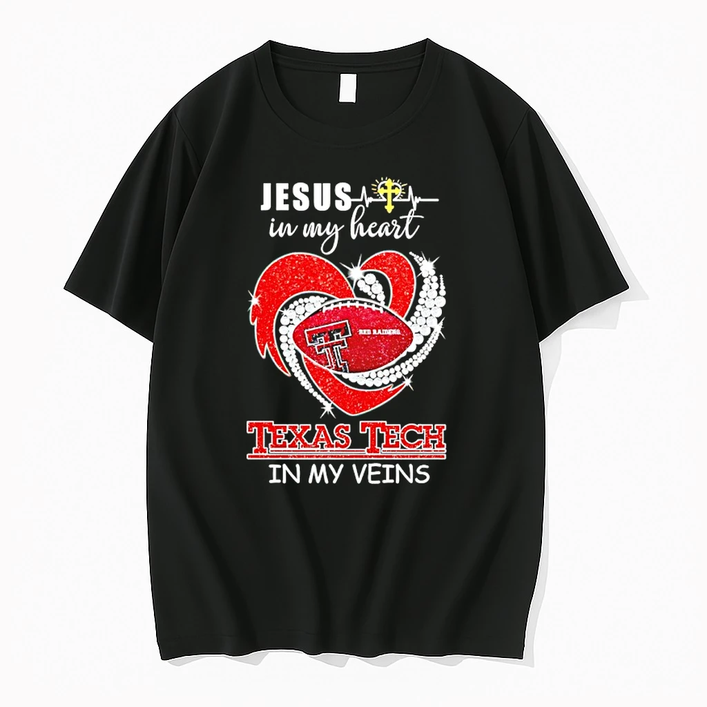 Jesus In My Heart Texas Tech Red Raiders In My Veins Diamond Heart Shirts