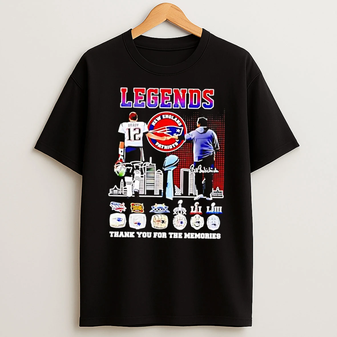 Legends New England Patriots Tom Brady And Bill Belichick Commemorative Signatures Shirts