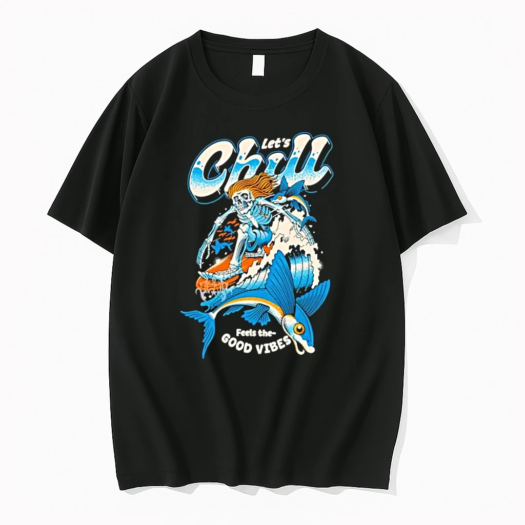 Lets Chill Feels The Good Vibes Skeleton Surfing Shirts