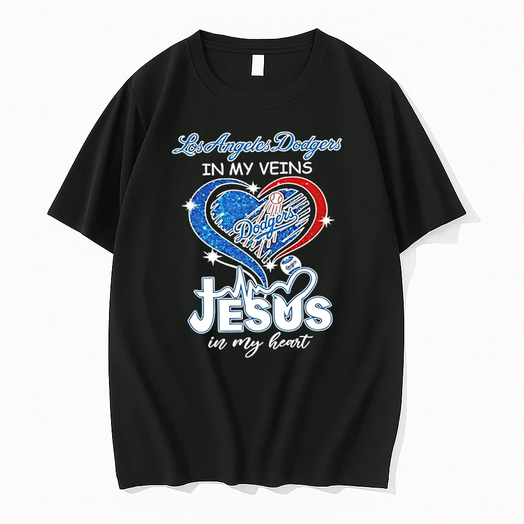 Los Angeles Dodgers In My Veins And Jesus In My Heart Diamond Heart Shirts
