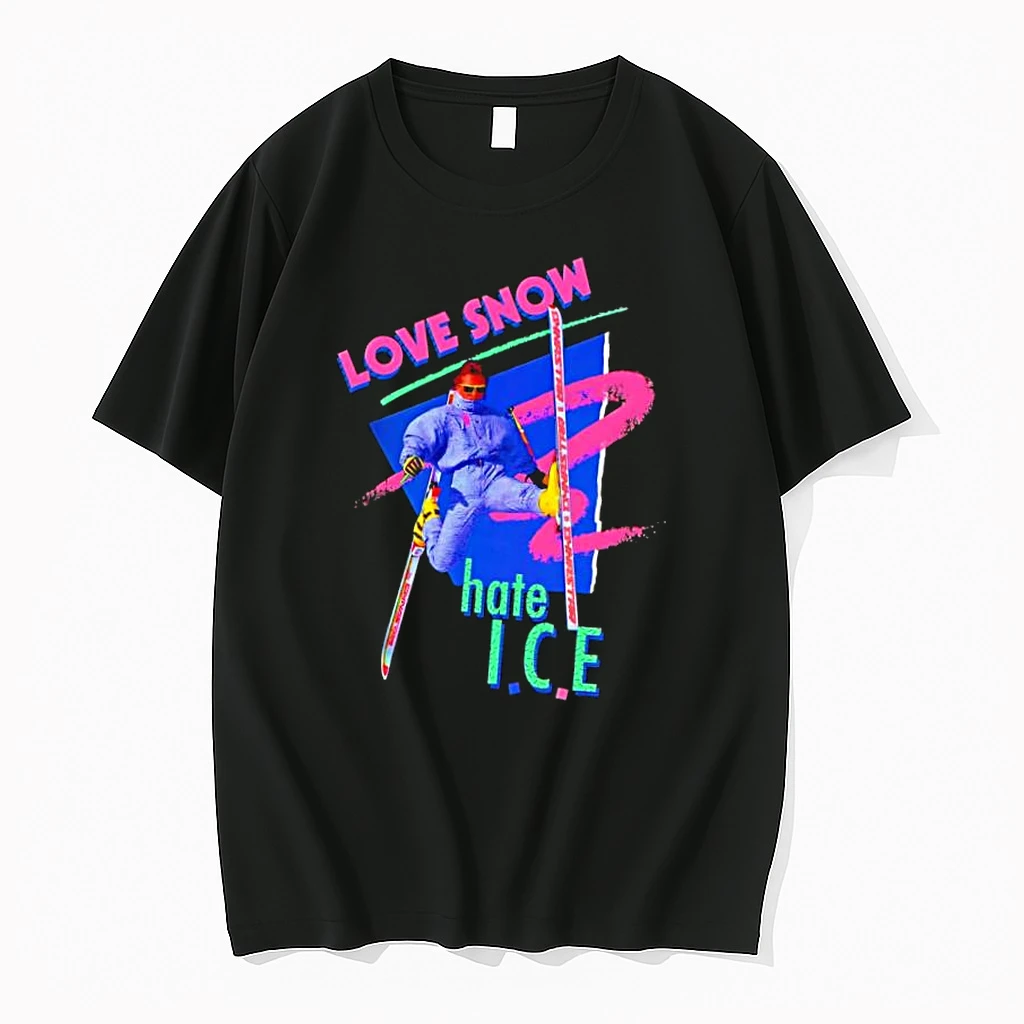 Love Snow Hate I C E Retro 80s Style Neon Skiing Shirts