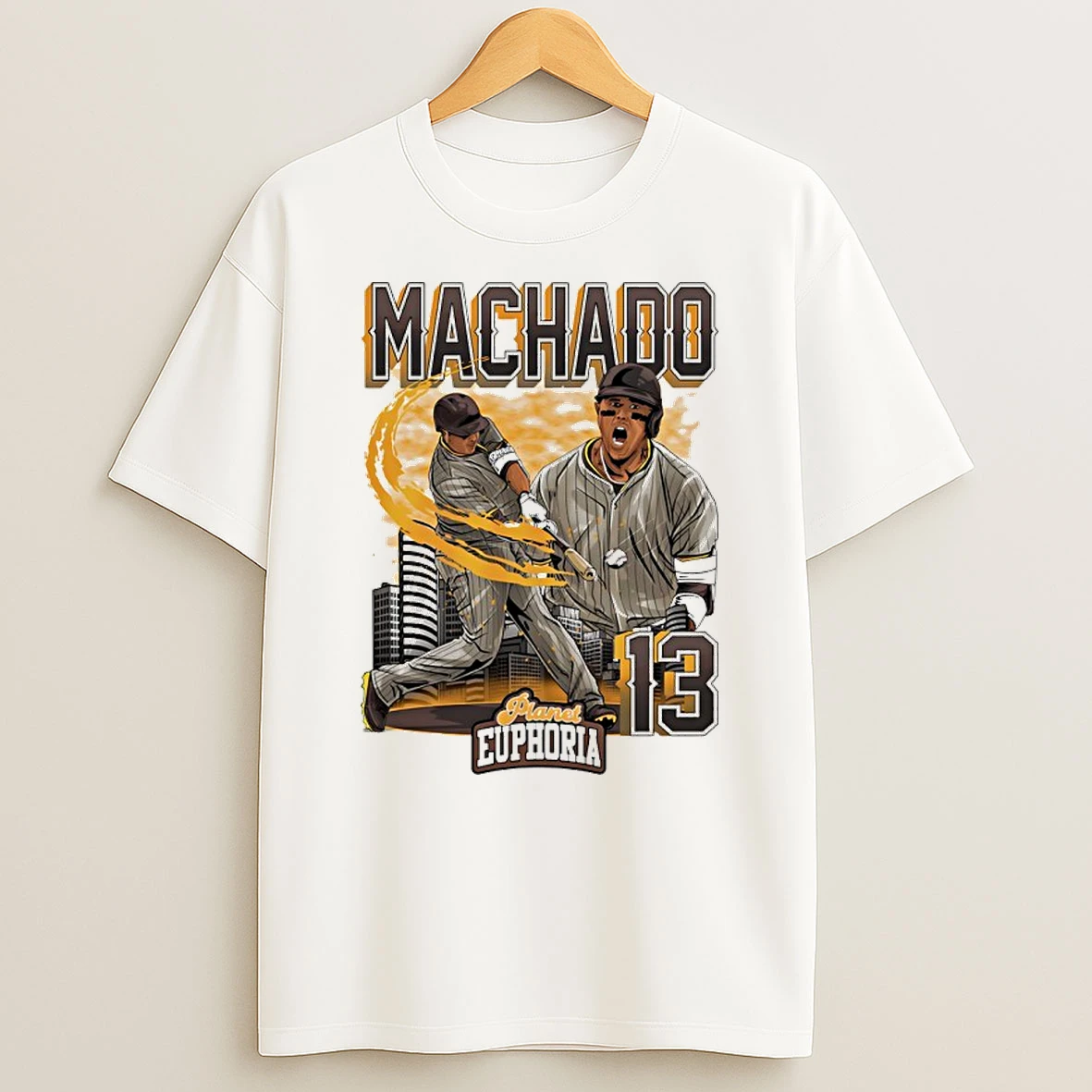 Manny Machado San Diego Padres Player Swing City Skyline Shirts