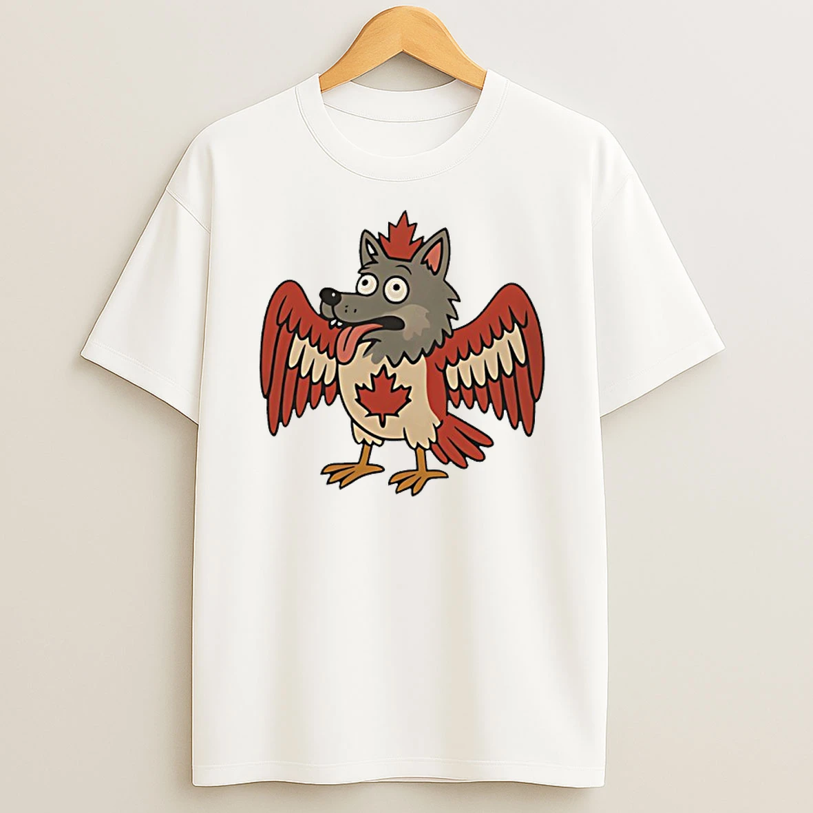Maple Mad Wolfbird Quirky Canadian Creature Cartoon Shirts
