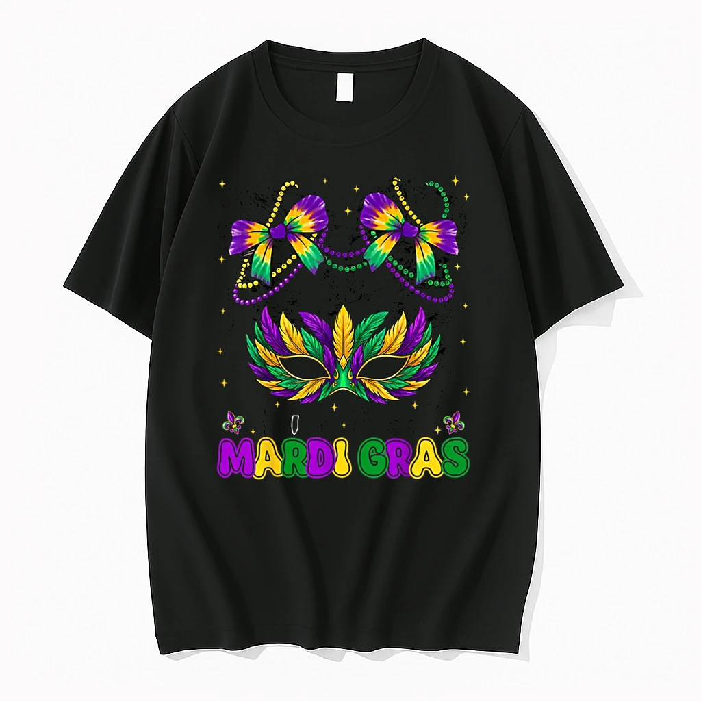 Mardi Gras Messy Bun Coquette Bead Shirts