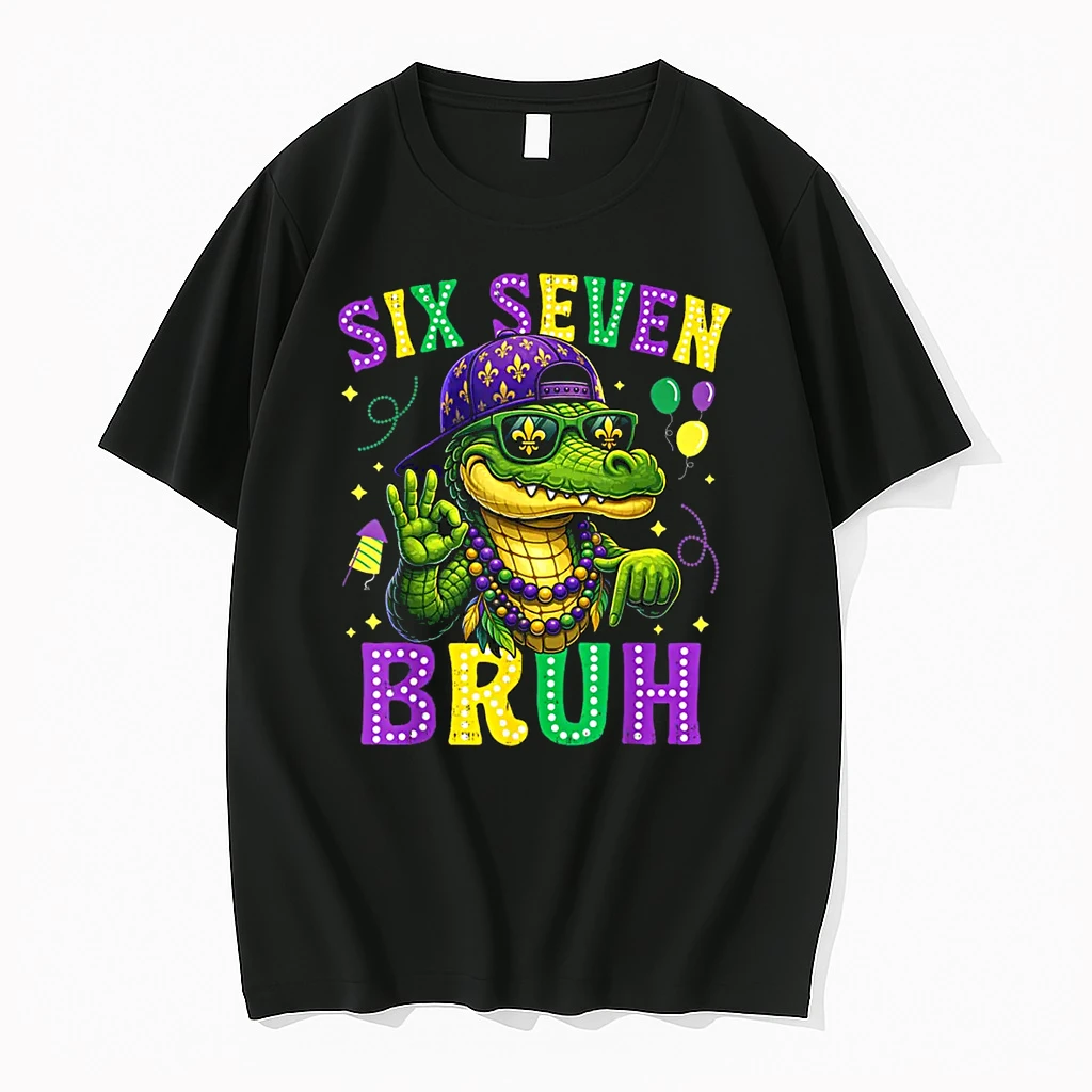 Mardi Gras Six Seven Bruh Mardigator Alligator 6 7 Meme Boys Shirts
