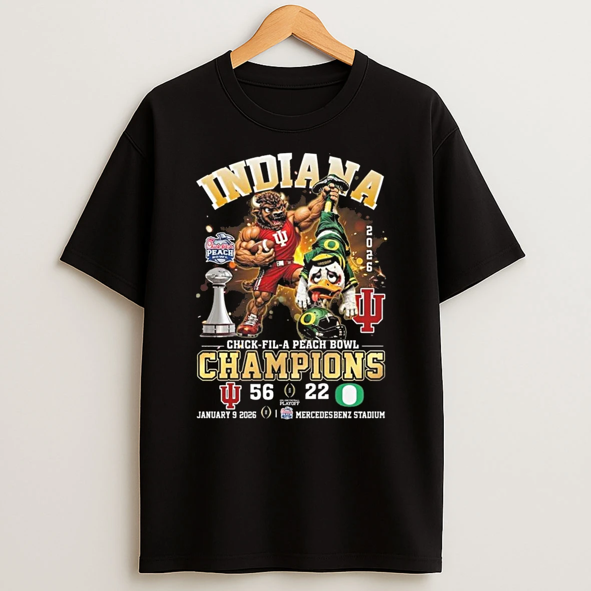 Mascot Indiana Beat Oregon On Chick Fil A Peach Bowl Champions Score 56 22 Jan 9 2026 Mercedes Benz Stadium Shirts