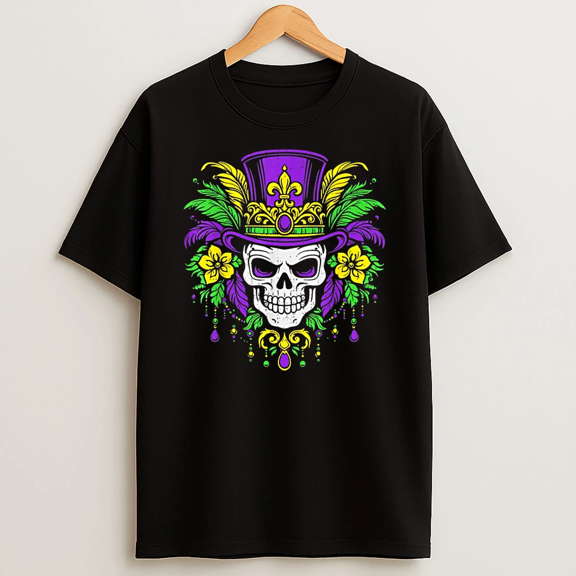 Men Mardi Gras Skull Carnival Festival Jester Beads Parade Shirts