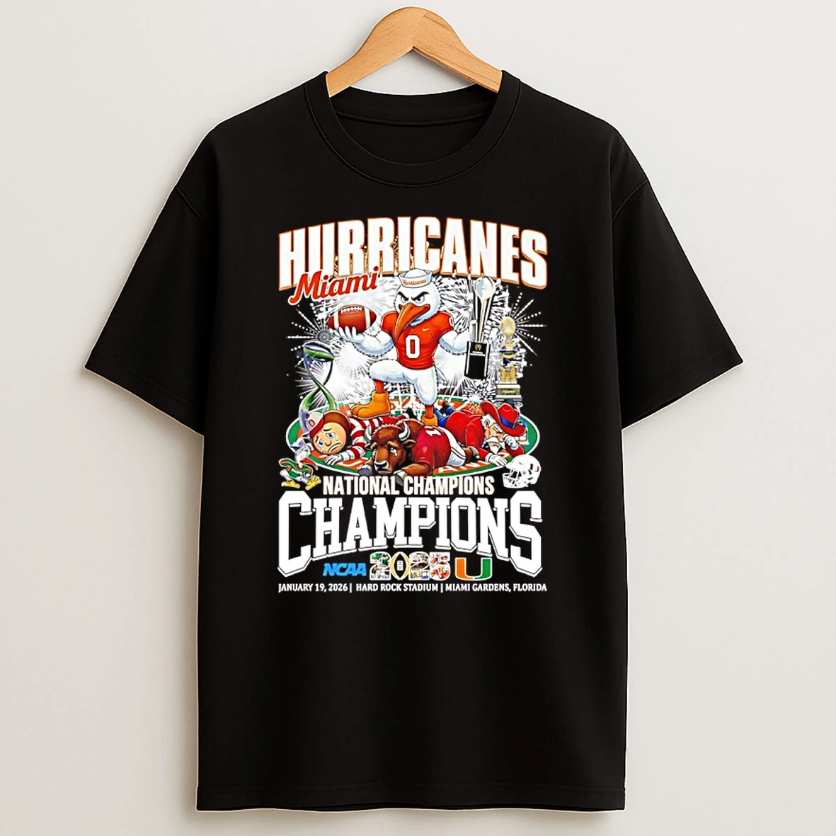 Miami Hurricanes 2025 2026 Ncaa National Champions Mascot Shirts