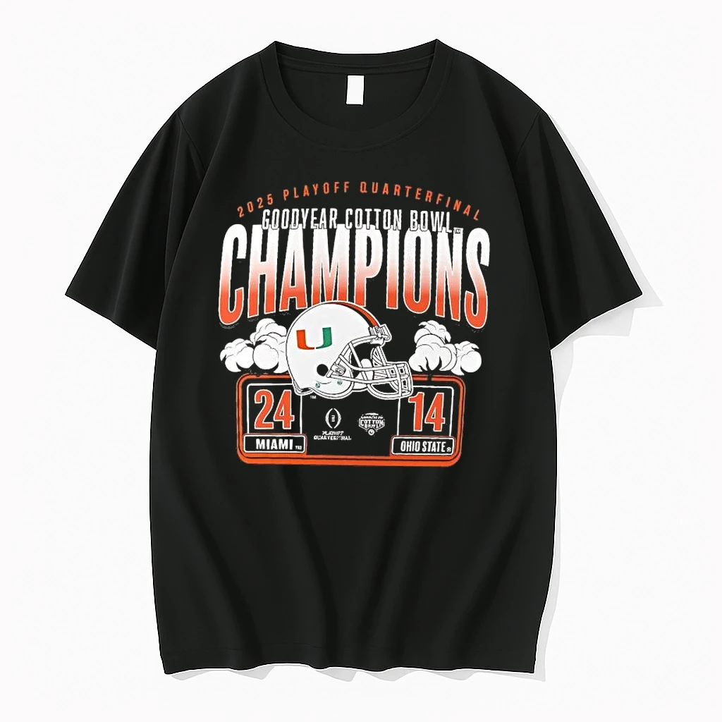 Miami Hurricanes 2025 Cotton Bowl Champions Helmet Score Shirts