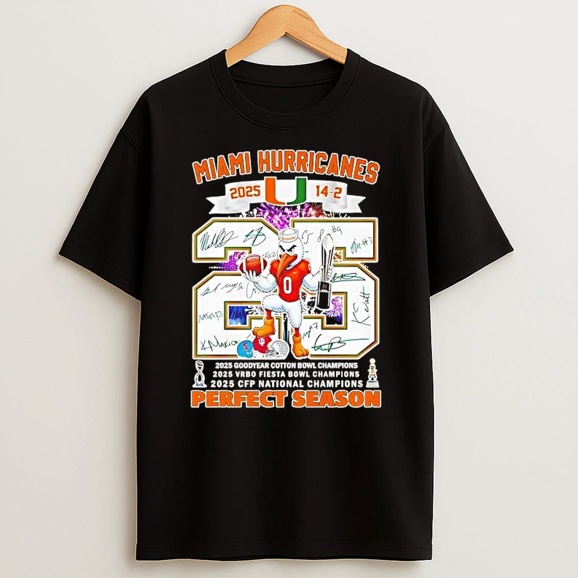 Miami Hurricanes 2025 Perfect Season Mascot Shirts