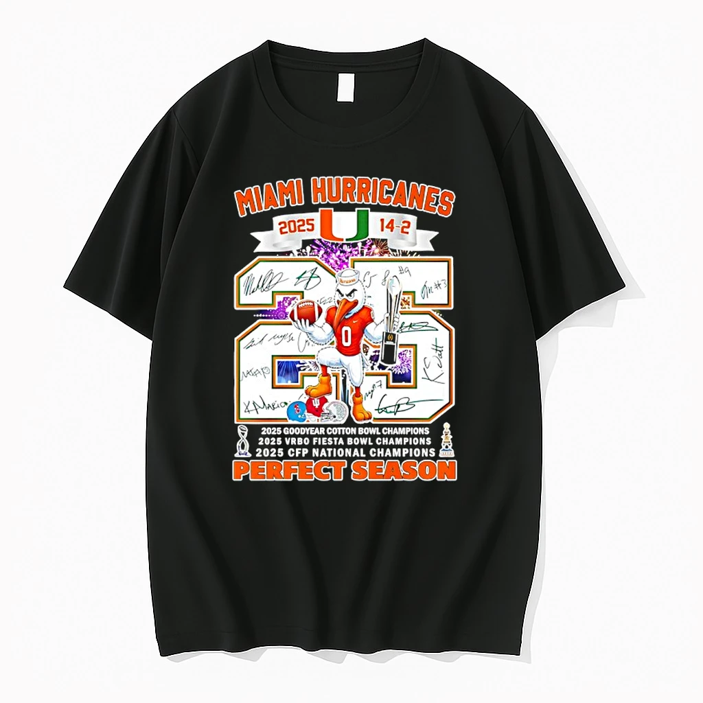 Miami Hurricanes 2025 Perfect Season Mascot With Trophy Shirts