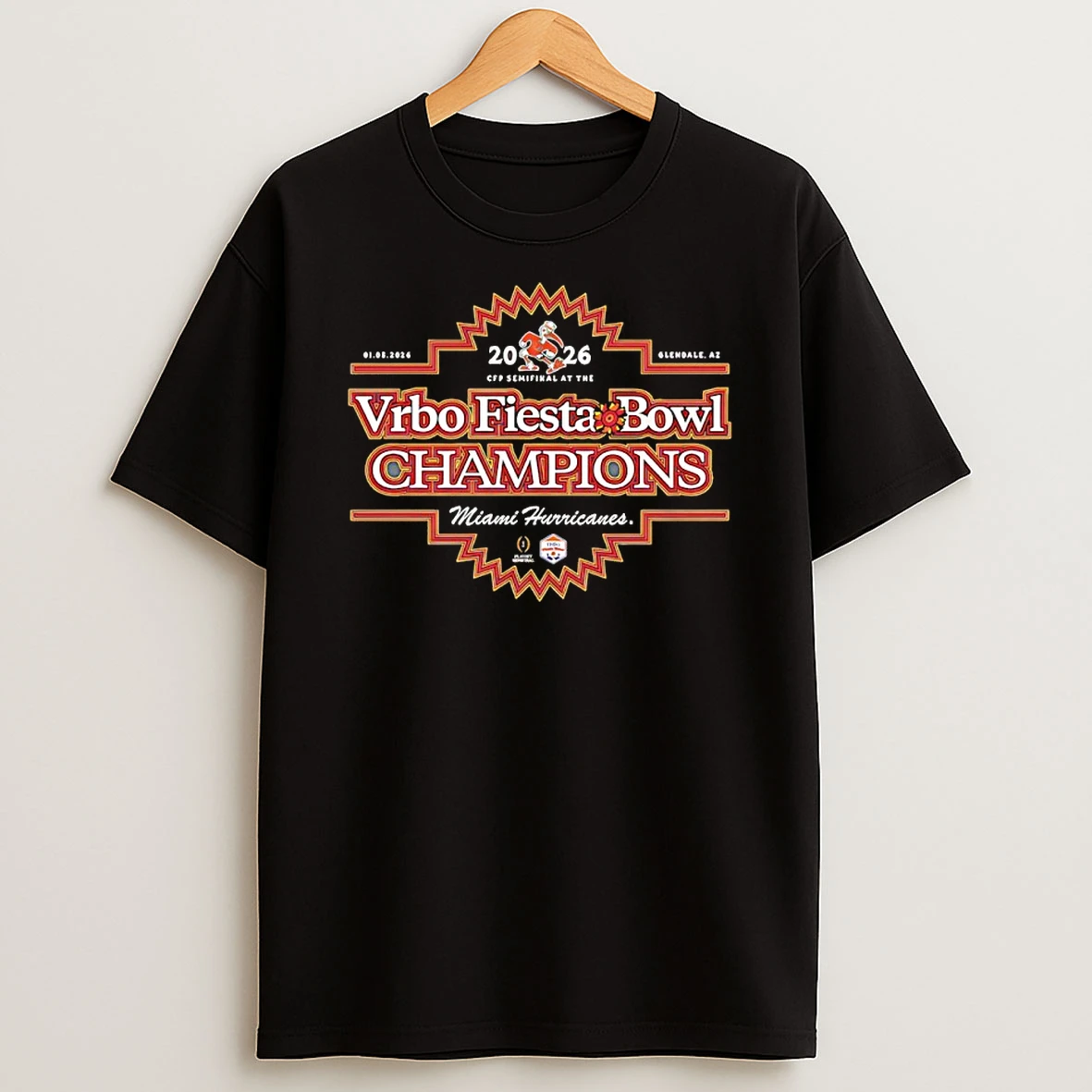 Miami Hurricanes 2026 Cfp Semifinal At The Vrbo Fiesta Bowl Champs Logo Shirts