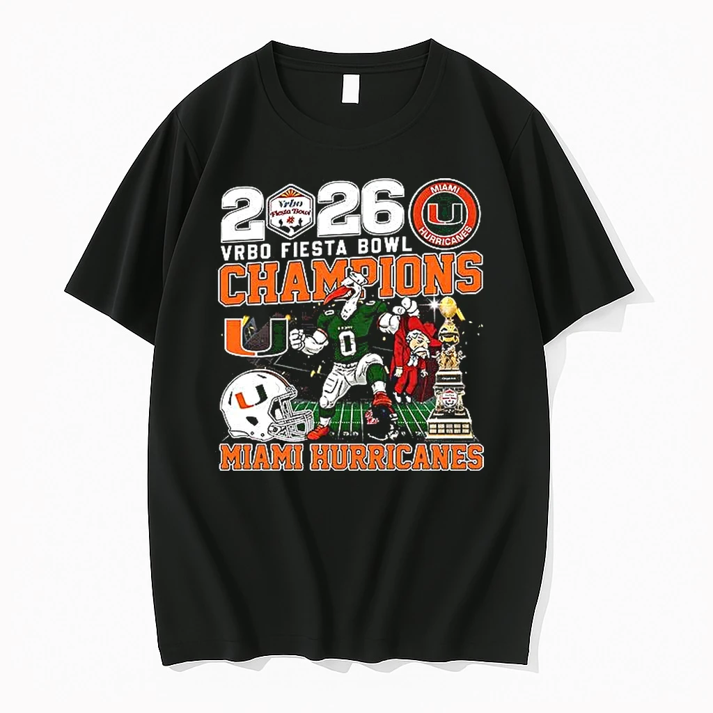 Miami Hurricanes 2026 Vrbo Fiesta Bowl Champions Mascot Woman Shirts