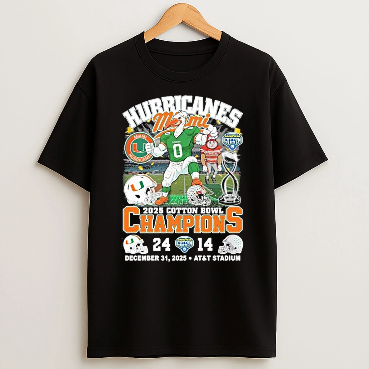 Miami Hurricanes Mascot Cotton Bowl Classic Champions Score Shirts