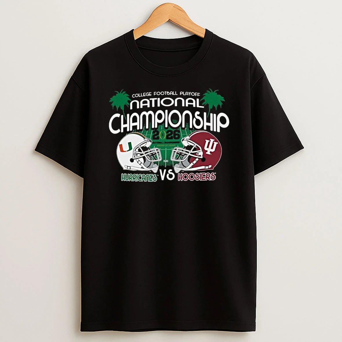 Miami Hurricanes Vs Indiana Hoosiers 2026 Cfp National Champions Dual Helmet Shirts