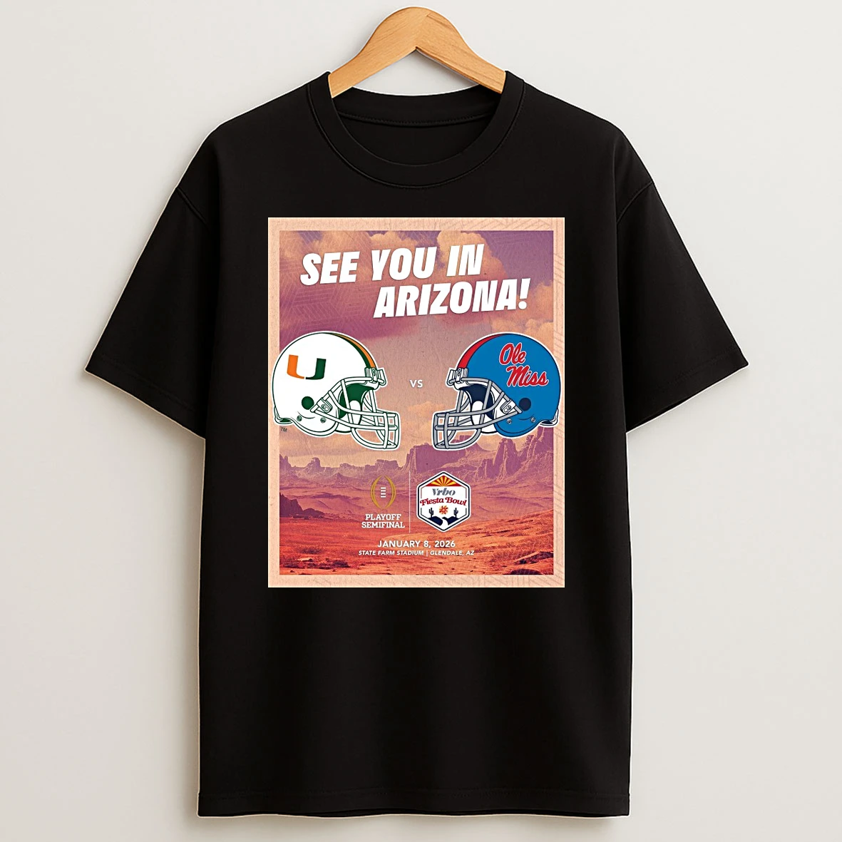 Miami Hurricanes Vs Ole Miss Rebels See You In Arizona 2026 Vrbo Fiesta Bowl Shirts