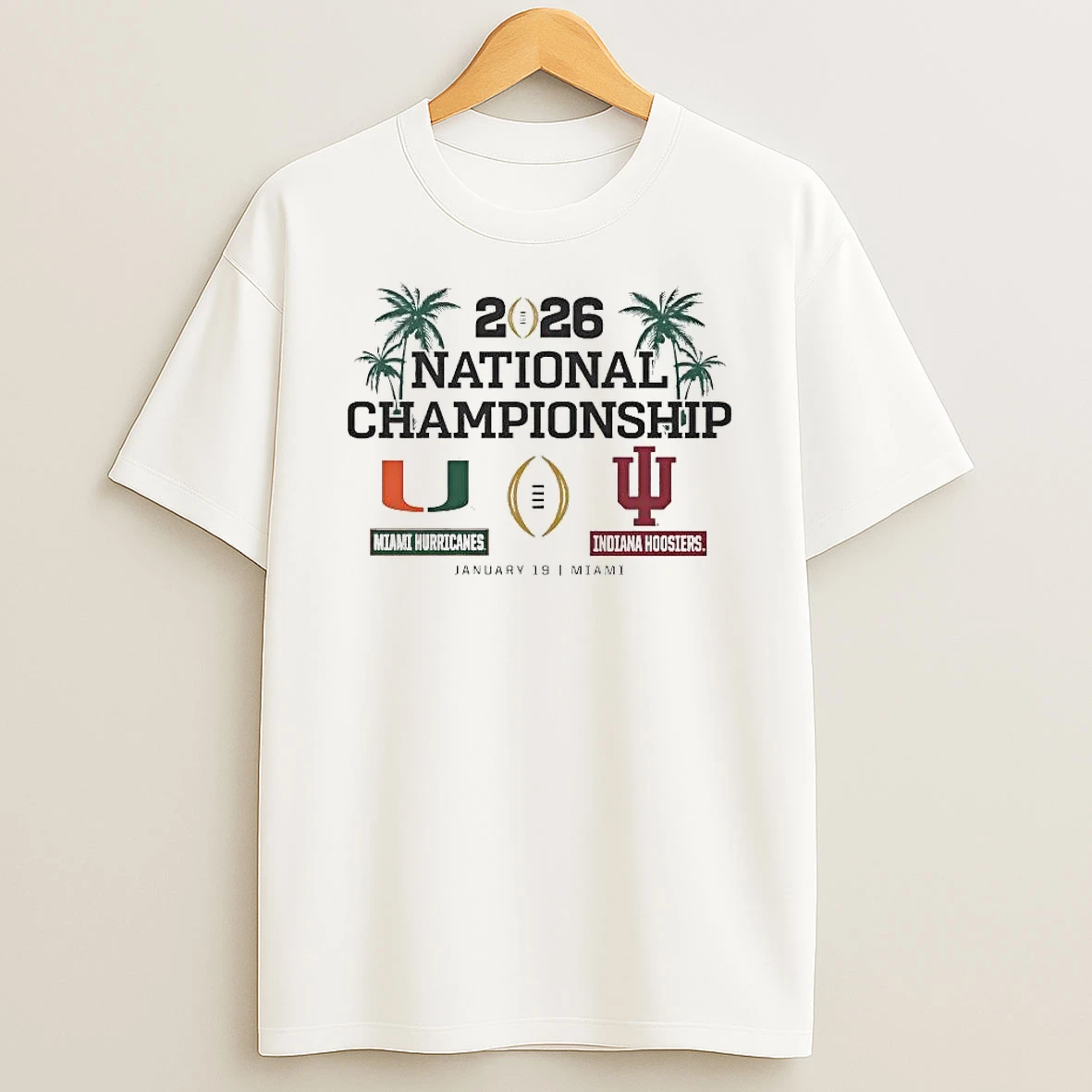 Miami Hurricanes Vs Indiana Hoosiers 2026 Cfp National Championship Matchup Shirts