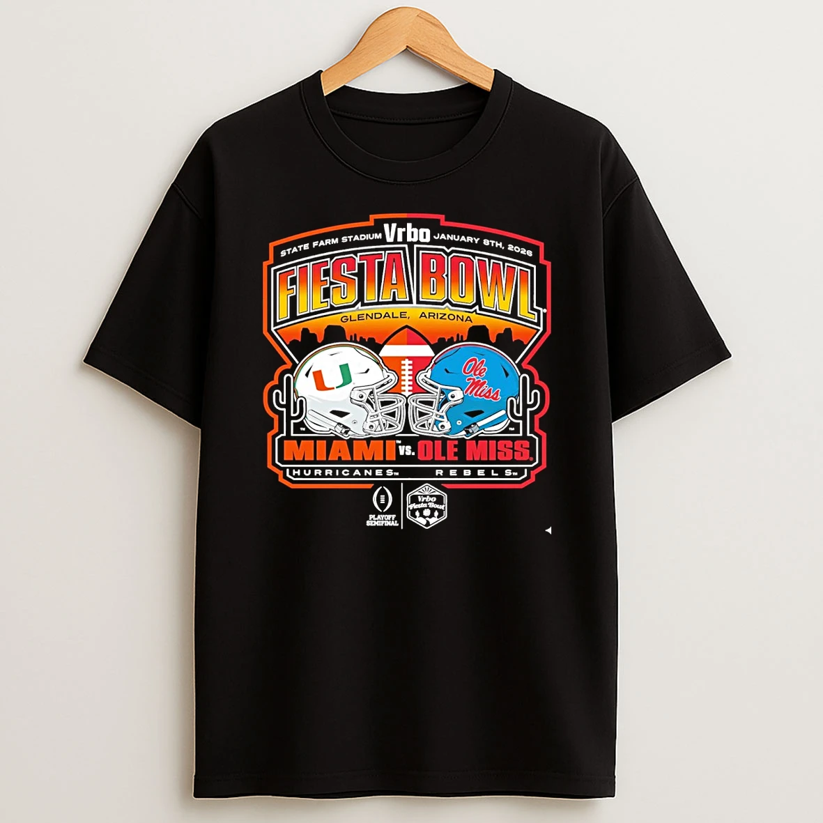 Miami Vs Ole Miss 2026 Vrbo Fiesta Bowl Matchup Cfp Semifinal Scripted Shirts