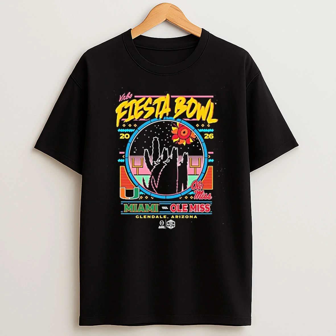 Miami Vs Ole Miss Vrbo Fiesta Bowl Matchup Neon Nightfall Retro Shirts