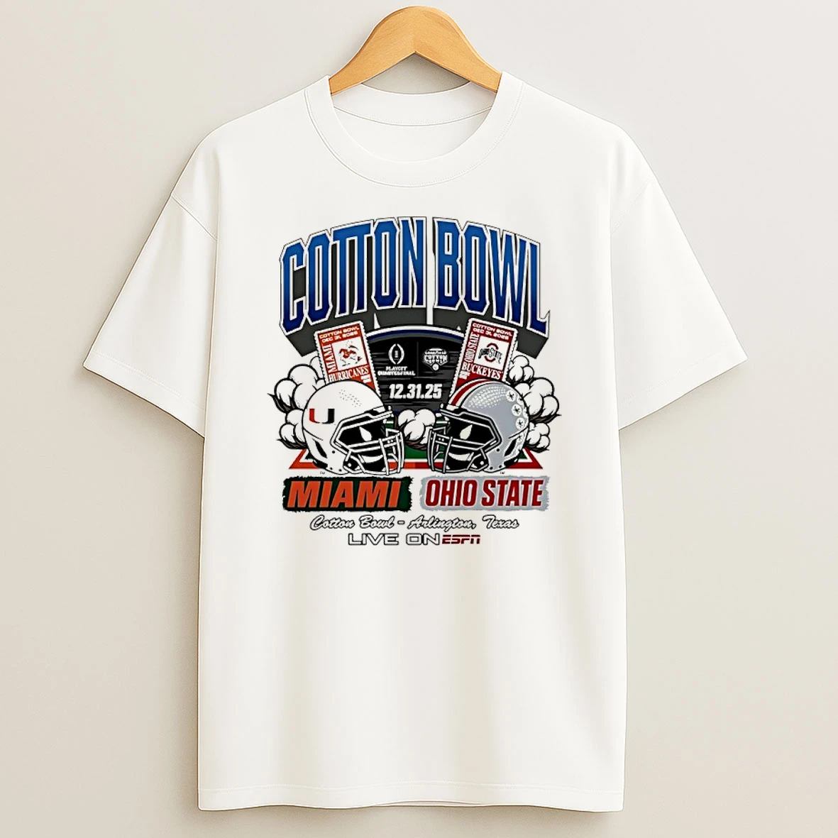 Miami Vs Ohio State 2025 Cotton Bowl Matchup Helmet Shirts
