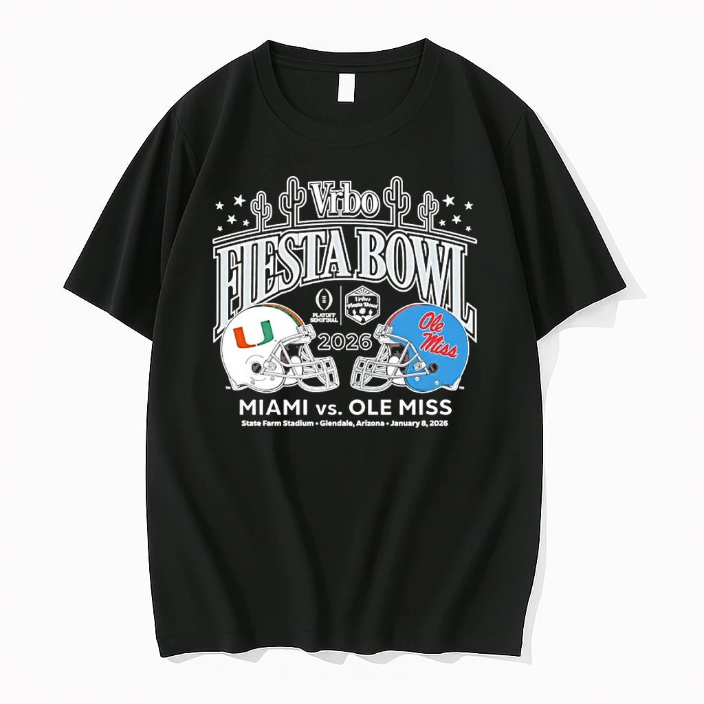 Miami Vs Ole Miss 2026 Vrbo Fiesta Bowl Cfp Semifinal Matchup Helmet Shirts