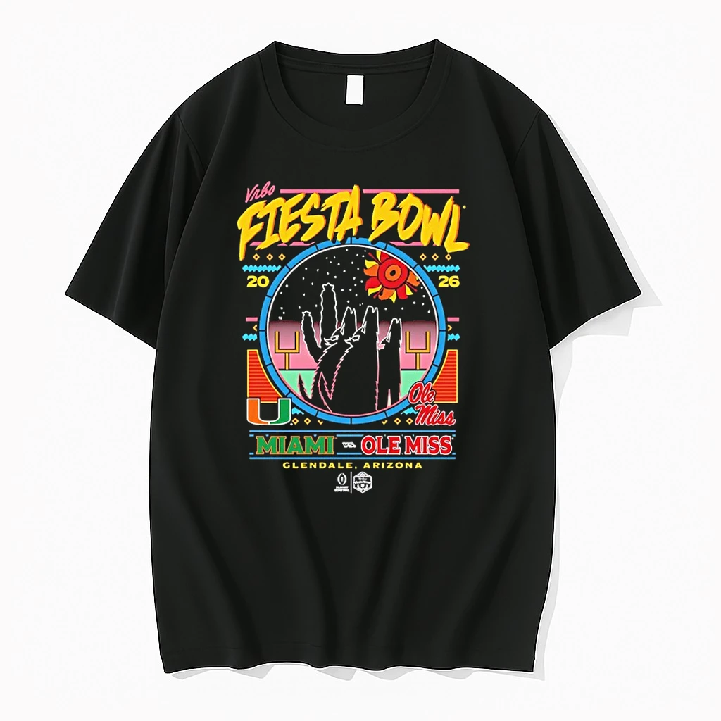 Miami Vs Ole Miss Vrbo Fiesta Bowl Matchup 2026 Cfp Semifinal Neon Nightfall Shirts