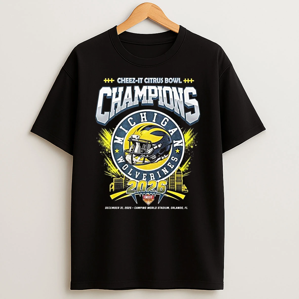 Michigan Wolverines Cheez It Citrus Bowl Champions 2026 Dec 31 2025 Helmet Logo Shirts